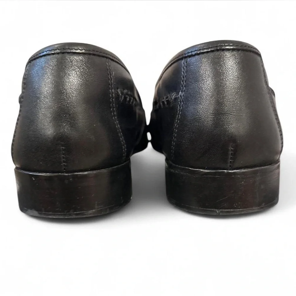 Domani Black Leather Basket Weave Tassel Loafers Size US  display picture 3